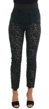 Dolce & Gabbana Green Floral Lace Leggings Pants -   -  Dolce & Gabbana.